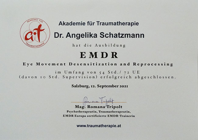 Dr. Angelika Schatzmann - Diplom für Traumatherapie